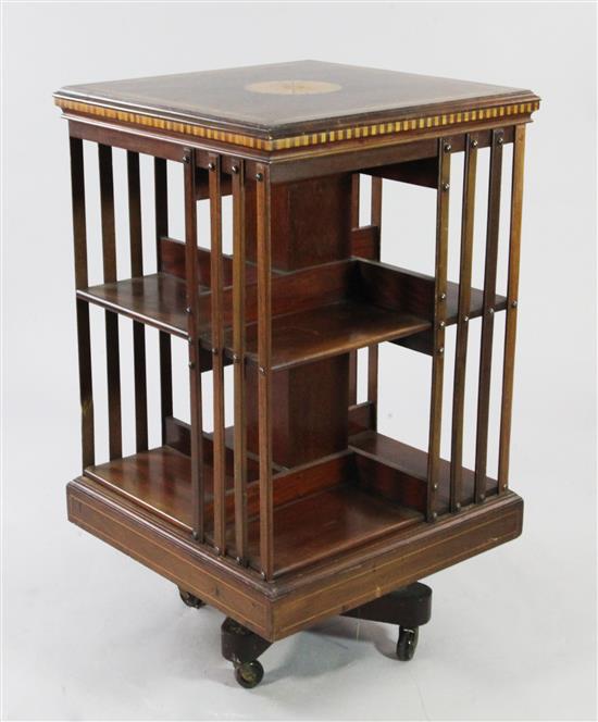 An Edwardian mahogany and satinwood banded revolving bookcase, W.1ft 7.5in.